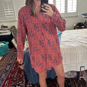 NATURAL LIFE 100% cotton muslin Rose-Pink Floral Button Front Tunic/dress